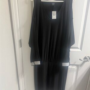 Ashley Stewart Black Midi Dress with Rhinestone Cuff Accents